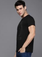 Louis Philippe Jeans Men Black Graphic Printed Pure Cotton Slim Fit Casual T-shirt