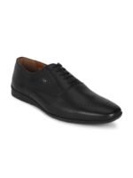 Louis Philippe Men Black Woven Design Leather Formal Oxfords