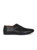 Louis Philippe Men Black Woven Design Leather Formal Oxfords