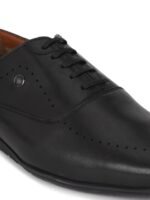 Louis Philippe Men Black Woven Design Leather Formal Oxfords