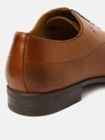 Louis Philippe Men Brown Solid Leather Formal Oxfords with Textured Detail