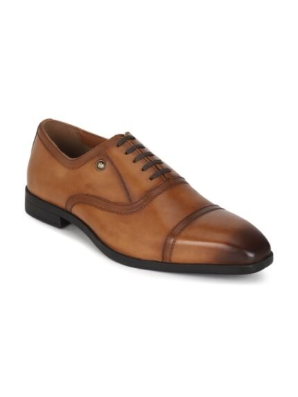 Louis Philippe Men Brown Woven Design Leather Formal Oxfords