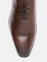 Louis Philippe Men Leather Formal Oxfords with Perforated Detail