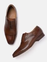 Louis Philippe Men Tan Brown Perforated Leather Formal Oxfords