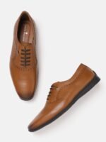 Louis Philippe Men Tan Brown Solid Leather Formal Oxfords with Textured Detail