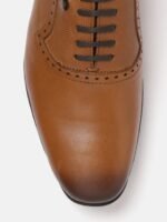 Louis Philippe Men Tan Brown Solid Leather Formal Oxfords with Textured Detail