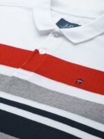 Louis Philippe Sport Men White & Red Striped Polo Collar T-shirt