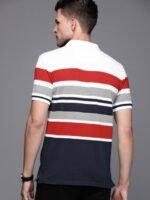 Louis Philippe Sport Men White & Red Striped Polo Collar T-shirt