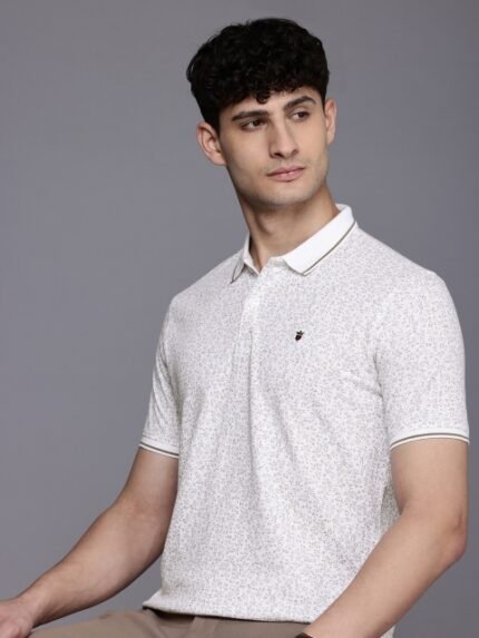 Louis Philippe Sport Tropical Printed Polo Collar Pure Cotton Slim Fit T-shirt