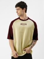 Maniac Colourblocked Round Neck Raglan Sleeves Oversized Cotton T-shirt