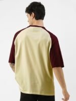 Maniac Colourblocked Round Neck Raglan Sleeves Oversized Cotton T-shirt