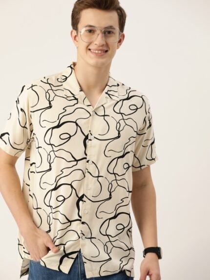 Mast & Harbour Abstract Printed Cuban Collar Casual Shirt