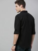 Mast & Harbour Men Black Regular Fit Solid Sustainable Casual Cotton Linen Shirt