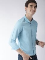 Mast & Harbour Men Blue Slim Fit Casual Linen Cotton Sustainable Shirt