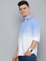 Mast & Harbour Men Blue & White Ombre Dyed Casual Pure Cotton Sustainable Shirt