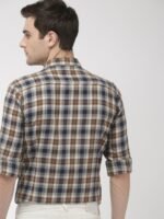 Mast & Harbour Men Brown & Navy Blue Regular Fit Checked Casual Sustainable Shirt