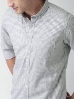 Mast & Harbour Men Grey & White Slim Fit Checked Sustainable Casual Sustainable Shirt