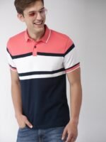 Mast & Harbour Men Navy Blue Colourblocked Polo Collar T-shirt