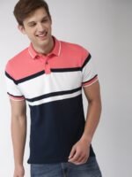 Mast & Harbour Men Navy Blue Colourblocked Polo Collar T-shirt