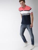 Mast & Harbour Men Navy Blue Colourblocked Polo Collar T-shirt