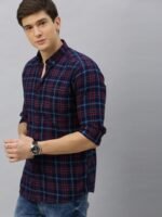 Mast & Harbour Men Navy Blue & Red Checked Casual Sustainable Shirt