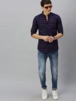 Mast & Harbour Men Navy Blue & Red Checked Casual Sustainable Shirt