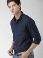 Mast & Harbour Men Navy Blue Slim Fit Solid Casual Sustainable Shirt