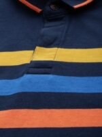 Mast Harbour Men Navy Blue Striped Polo Collar Pure Cotton T-shirt