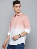 Mast & Harbour Men Peach-Coloured & White Ombre Dyed Casual Pure Cotton Shirt
