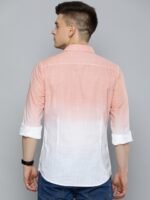 Mast & Harbour Men Peach-Coloured & White Ombre Dyed Casual Pure Cotton Shirt