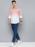 Mast & Harbour Men Peach-Coloured & White Ombre Dyed Casual Pure Cotton Shirt