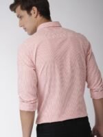 Mast & Harbour Men Pink & White Slim Fit Striped Casual Sustainable Shirt