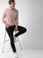 Mast & Harbour Men Pink & White Slim Fit Striped Casual Sustainable Shirt