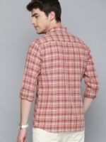 Mast & Harbour Men Rust Pink & Maroon Regular Fit Checked Casual Cotton Linen Sustainable Shirt