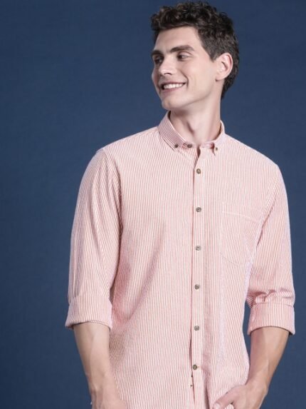 Mast & Harbour Men Standard Vertically Striped Pure Cotton Casual Shirt