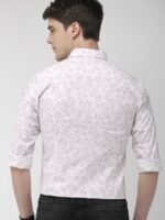 Mast & Harbour Men White & Pink Printed Pure Cotton Casual Sustainable Shirt