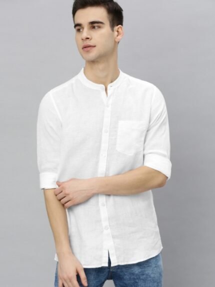 Mast & Harbour Men White Slim Fit Linen Casual Shirt