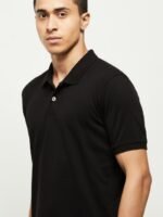 max Men Black Polo Collar T-shirt