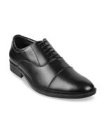 Metro Men Black Solid Leather Formal Oxfords