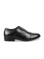 Metro Men Black Solid Leather Formal Oxfords