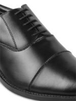 Metro Men Black Solid Leather Formal Oxfords