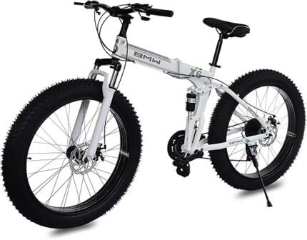 Mioox Fat Tyre Folding Cycles Bicycle Dual Suspension Fat Mountain Bike With 26X4 Inch Wheels And With 21 Speed Shimano Gears 26 T Fat Tyre Cycle For Unisex Adults (White.01),...