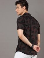 Moda Rapido Black Floral Printed Cuban Collar Slim Fit Cotton Casual Shirt