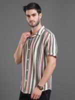 Moda Rapido Grey Slim Fit Striped Short Sleeves Cotton Casual Shirt