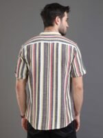 Moda Rapido Grey Slim Fit Striped Short Sleeves Cotton Casual Shirt