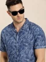 Moda Rapido Men Blue Slim Fit Tropical Printed Cuban Collar Sustainable Casual Shirt