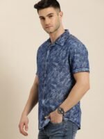 Moda Rapido Men Blue Slim Fit Tropical Printed Cuban Collar Sustainable Casual Shirt