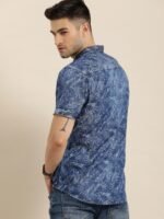 Moda Rapido Men Blue Slim Fit Tropical Printed Cuban Collar Sustainable Casual Shirt