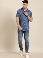 Moda Rapido Men Blue Slim Fit Tropical Printed Cuban Collar Sustainable Casual Shirt