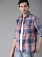 Moda Rapido Men Pink & Navy Blue Slim Fit Checked Casual Shirt